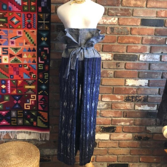 NEW LINEN COTTON THAI WRAP, WIDE LEG, Paper Bag Tie Waist Palazzo Yogi Pants O/S - Picture 1 of 4